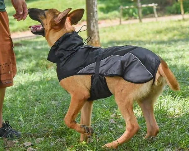 Regenjacke Regenmantel für große Hunde Hundemantel wasserdicht schwarz / grau- 2 Größen