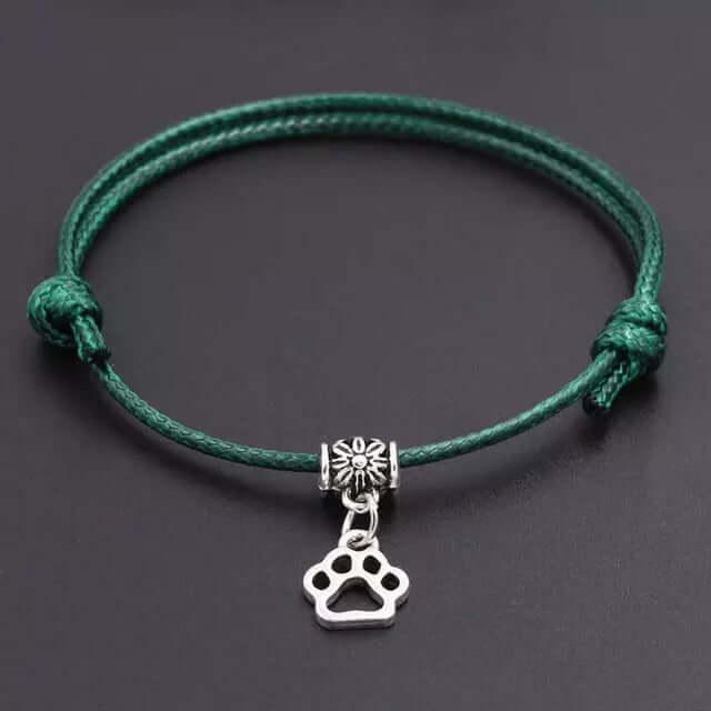 Armband Fußkettchen Größenverstellbar Silber Pfote Tierhilfe Charity mit Tatze Grün
