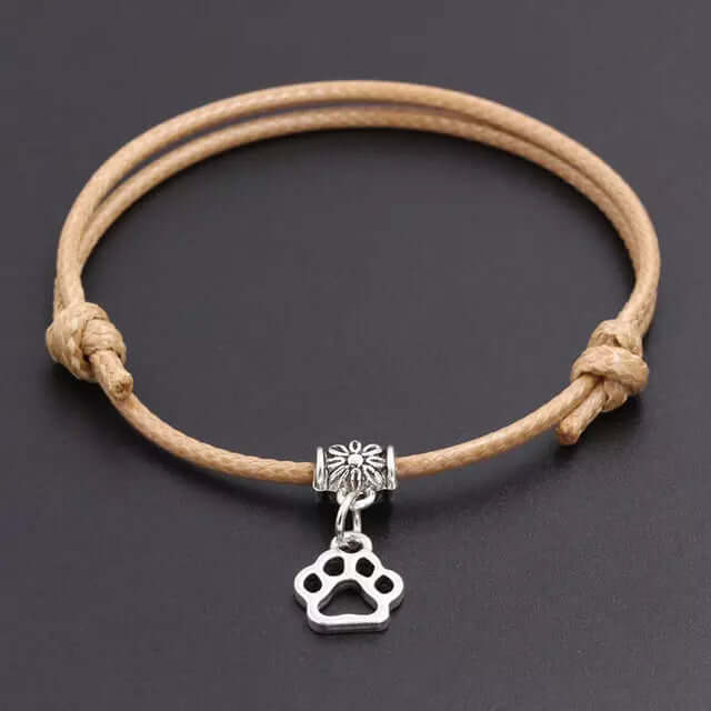 Armband Fußkettchen Größenverstellbar Silber Pfote Tierhilfe Charity mit Tatze Hellbraun
