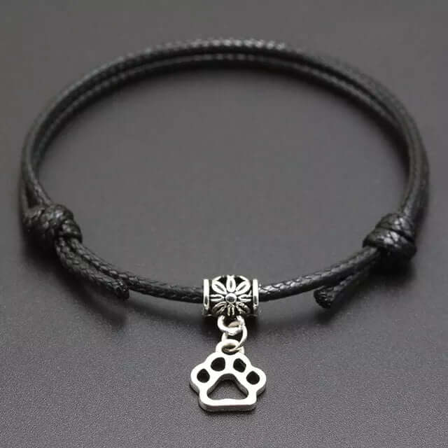 Armband Fußkettchen Größenverstellbar Silber Pfote Tierhilfe Charity mit Tatze Schwarz
