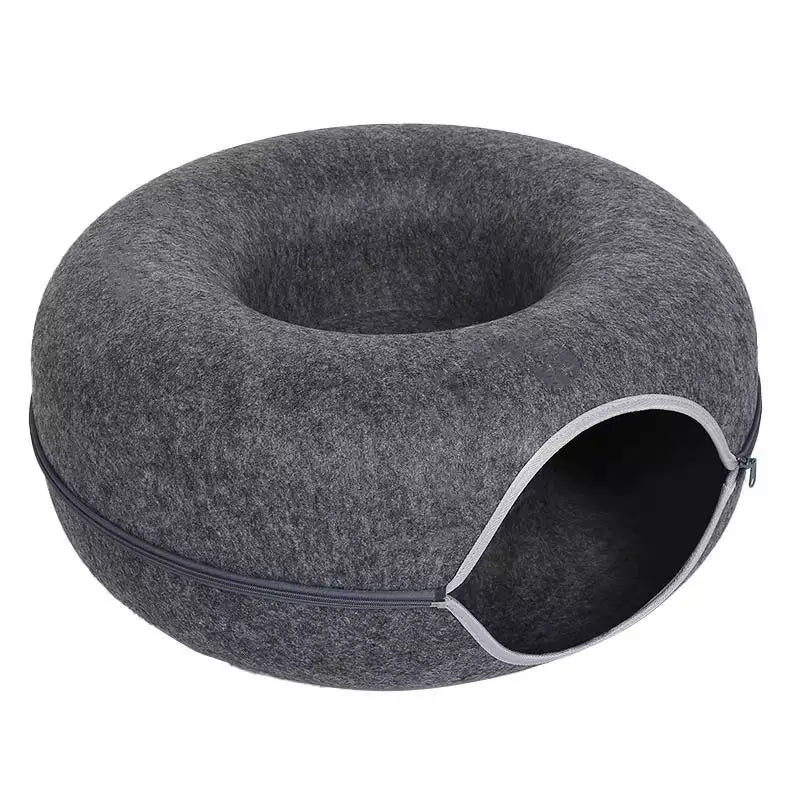 Katzenbett Katzenhöhle Spieltunnel Filz-Donut - 2 Farben Dunkelgrau
