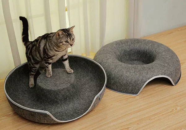 Katzenbett Katzenhöhle Spieltunnel Filz-Donut - 2 Farben Dunkelgrau Detailbild