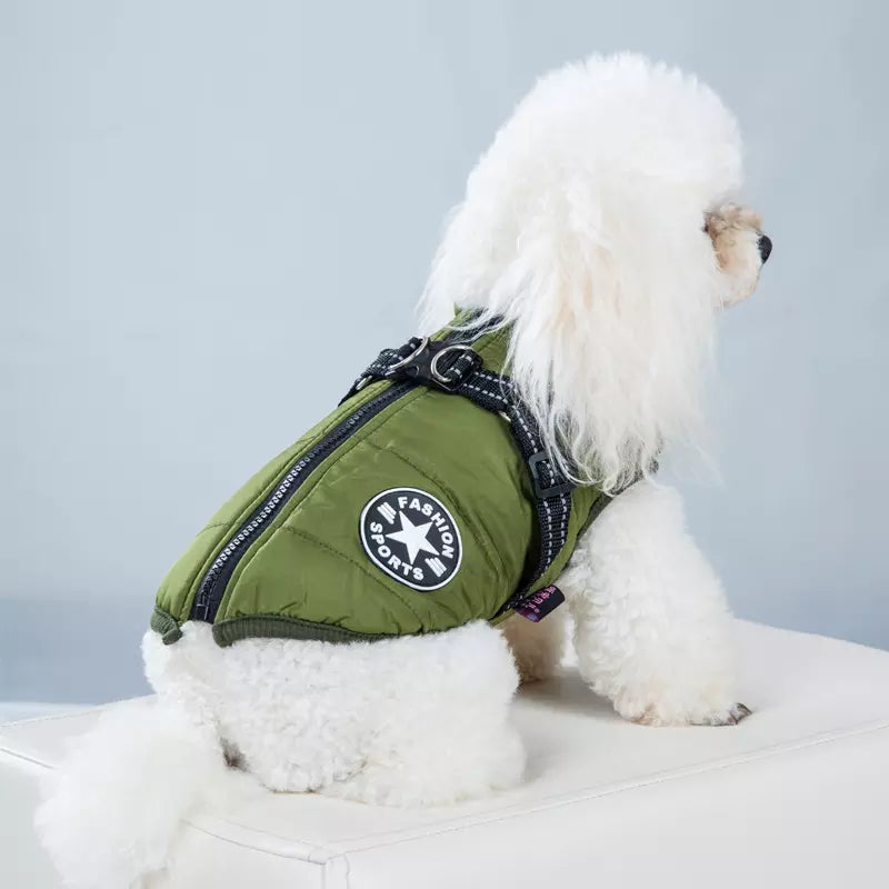Wasserdichter Hundemantel Regenjacke warm mit Brustgeschirr 5 Farben 3 Größen