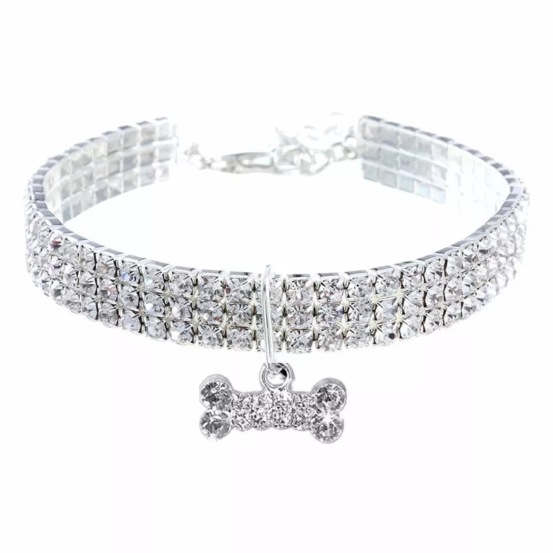Strass Halsband mit Knochen Anhänger für kleine Hunde