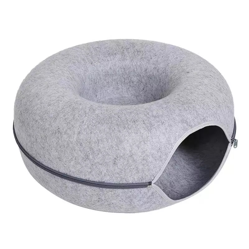 Katzenbett Katzenhöhle Spieltunnel Filz-Donut - 2 Farben Grau