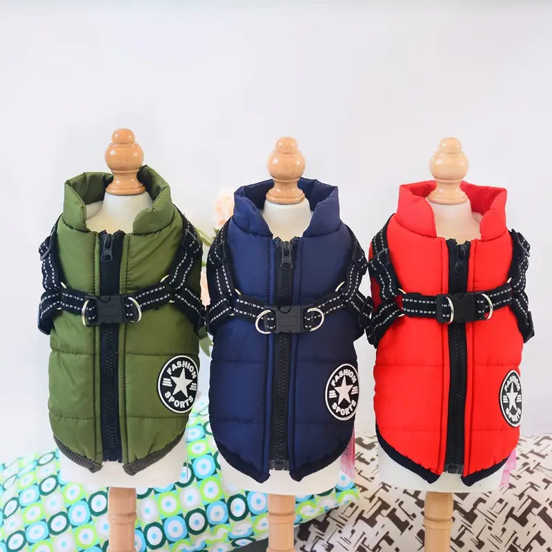 Wasserdichter Hundemantel Regenjacke warm mit Brustgeschirr 5 Farben 3 Größen