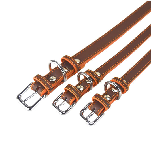 Hundehalsband braun/orange Kunstleder Halsband mit silbernem Verschluss verschiedene Größen