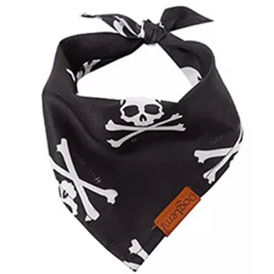 Bandana Halstuch für Hunde Karomuster & Totenkopf Schwarz