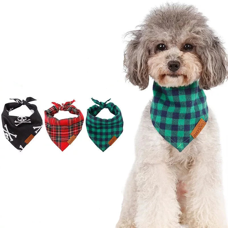 Bandana Halstuch für Hunde Karomuster & Totenkopf - 3 Farben & 2 Größen Hauptbild