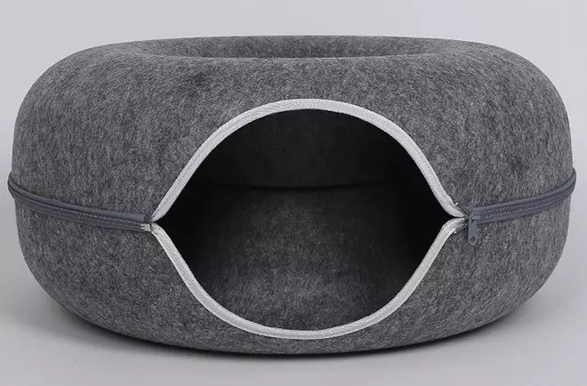 Katzenbett Katzenhöhle Spieltunnel Filz-Donut - 2 Farben Dunkelgrau Detailbild