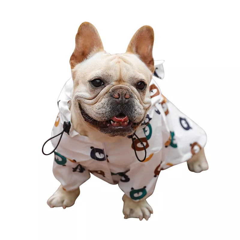 Hunde Regenjacke Mantel Wasserdicht Allwetter Haustier Bekleidung buntes Bärenmuster Detailbild