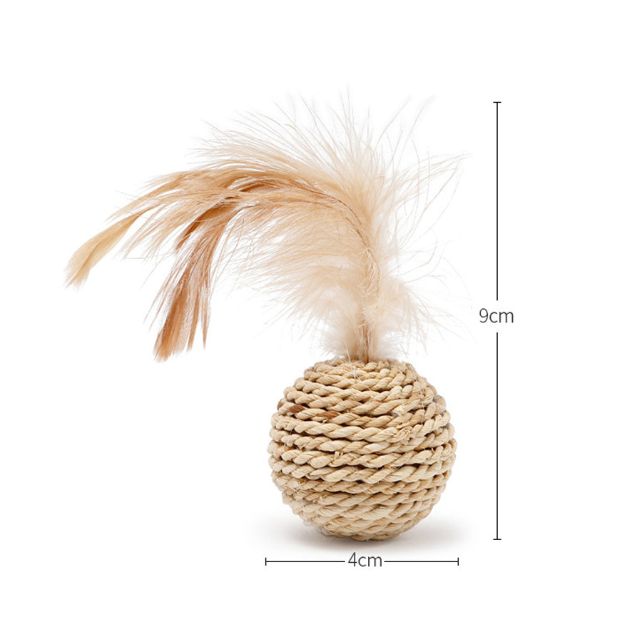 Katzenspielzeug Feder-Rattan-Ball mit Glöckchen Katzenball