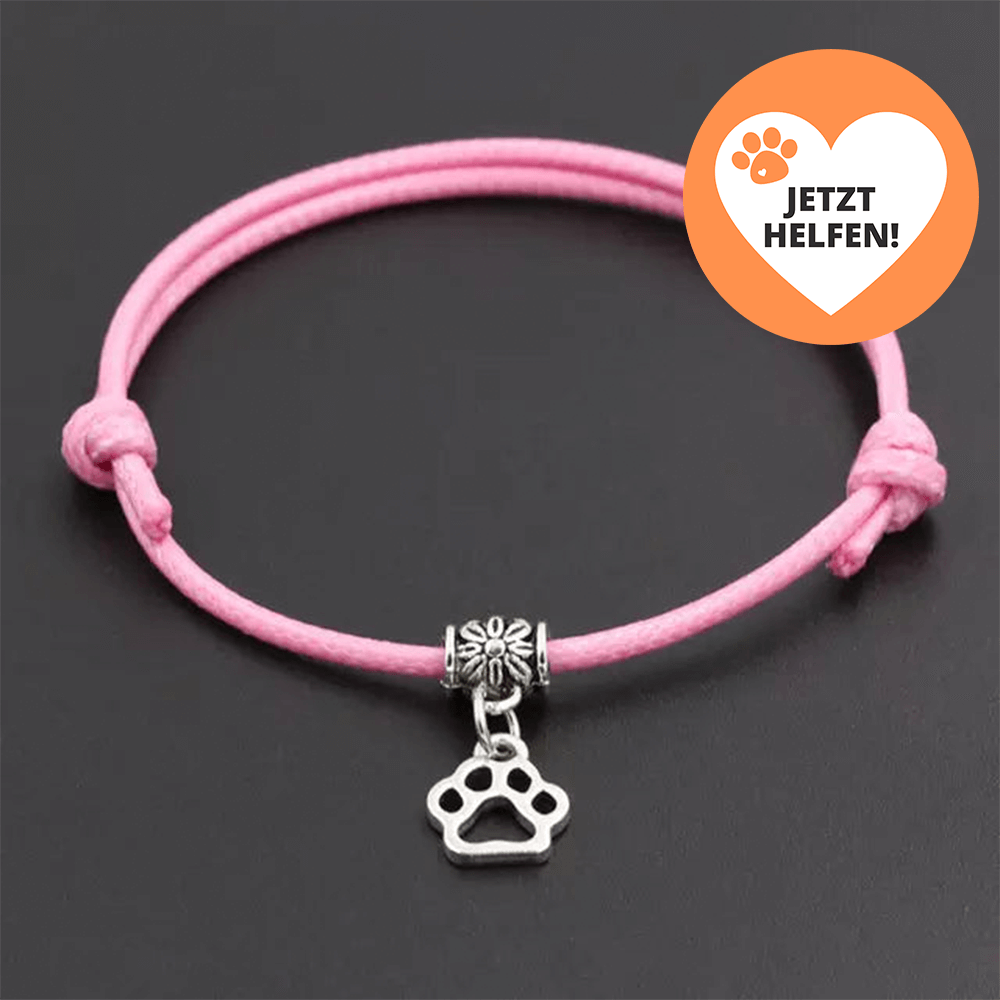 Armband Fußkettchen Größenverstellbar Silber Pfote Tierhilfe Charity mit Tatze Pink