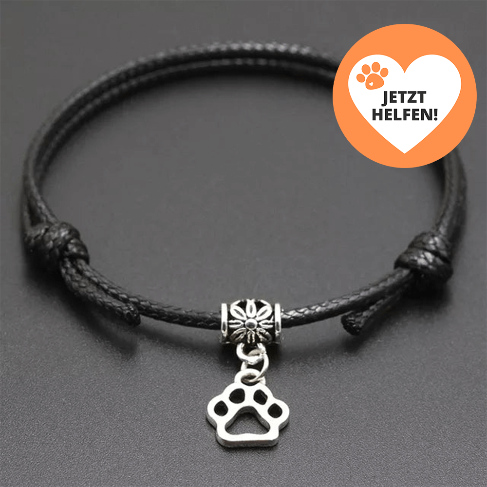 Armband Fußkettchen Größenverstellbar Silber Pfote Tierhilfe Charity mit Tatze Schwarz