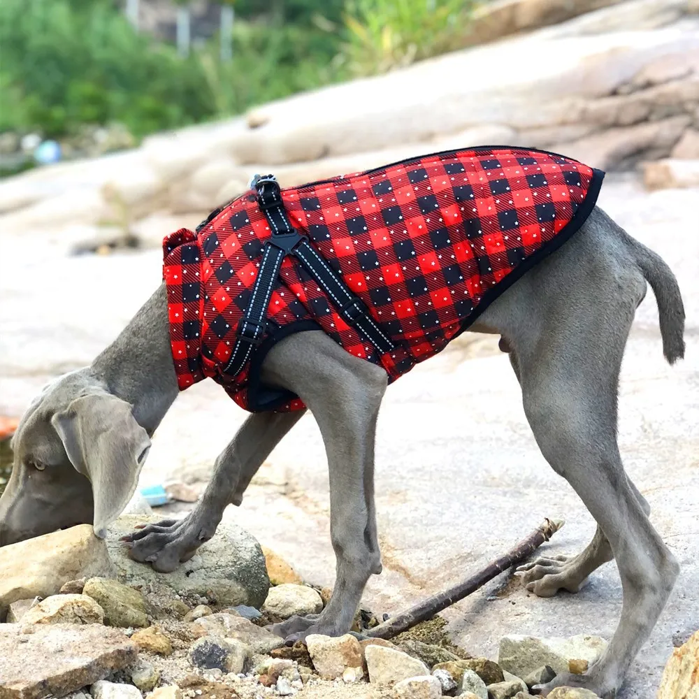 Warme Hundemantel Hundejacke kariert für große Hunde
