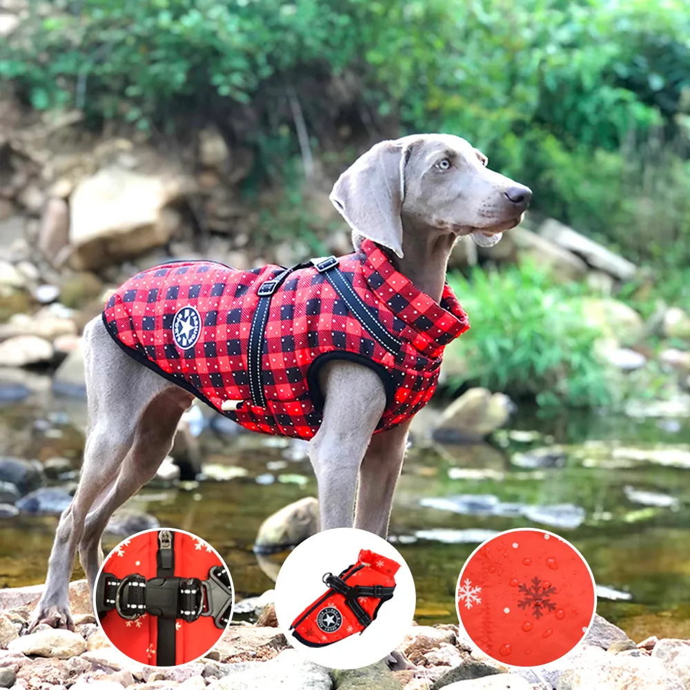 Warme Hundemantel Hundejacke kariert für große Hunde