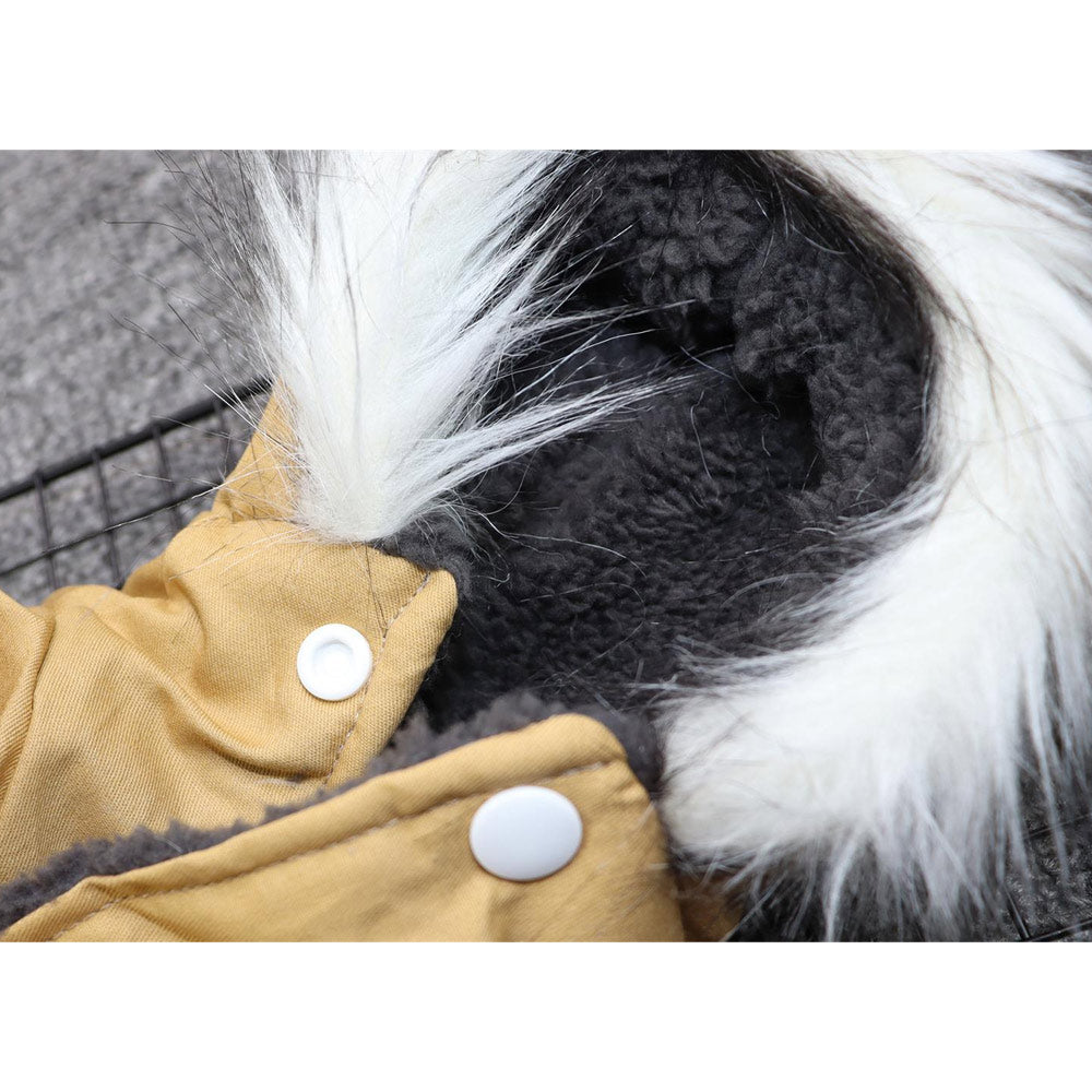 Hundeparka Hundemantel Daunenjacke mit Kapuze Winter Hoodie Hundejacke Detailbild Beige