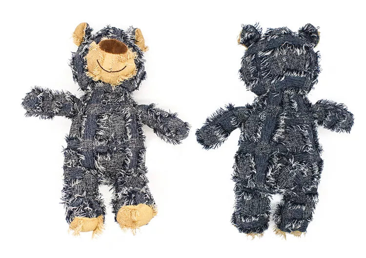 Bär Bruno Hunde Plüsch Kau Spielzeug Kuscheltier Detailaufnahme Blau
