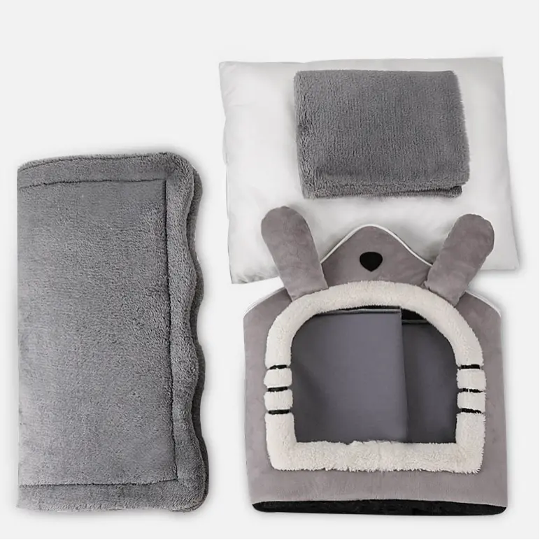 Katzenbett Kuschelhöhle Welpen Katzenhöhle Faltbar Waschbare Hundehütte Hundebett in Grau Detailbild