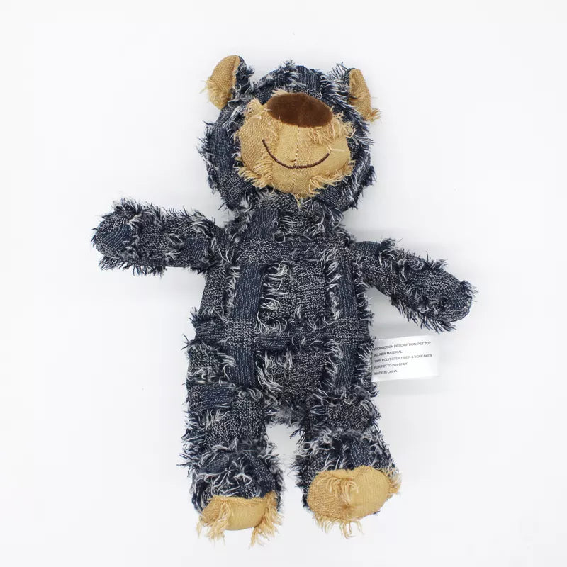 Bär Bruno Hunde Plüsch Kau Spielzeug Kuscheltier Detailaufnahme Blau