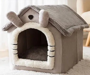 Katzenbett Kuschelhöhle Welpen Katzenhöhle Faltbar Waschbare Hundehütte Hundebett in Grau Detailbild