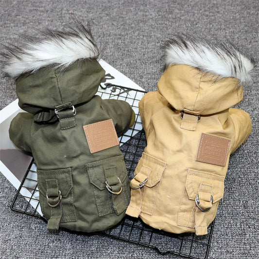 Hundeparka Hundemantel Daunenjacke mit Kapuze Winter Hoodie Hundejacke Hauptbild Beige Olive