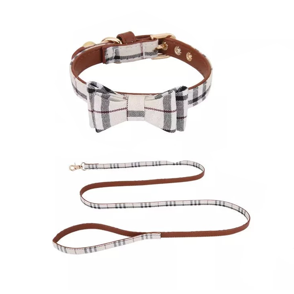 Leine mit verstellbarem Hundehalsband mit Schleife und Glöckchen 22-29 cm